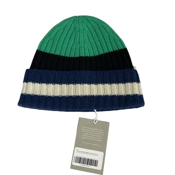 Everlane The Cashmere Unisex Beanie Bright Navy Multi Stripe NWT - Picture 4 of 7